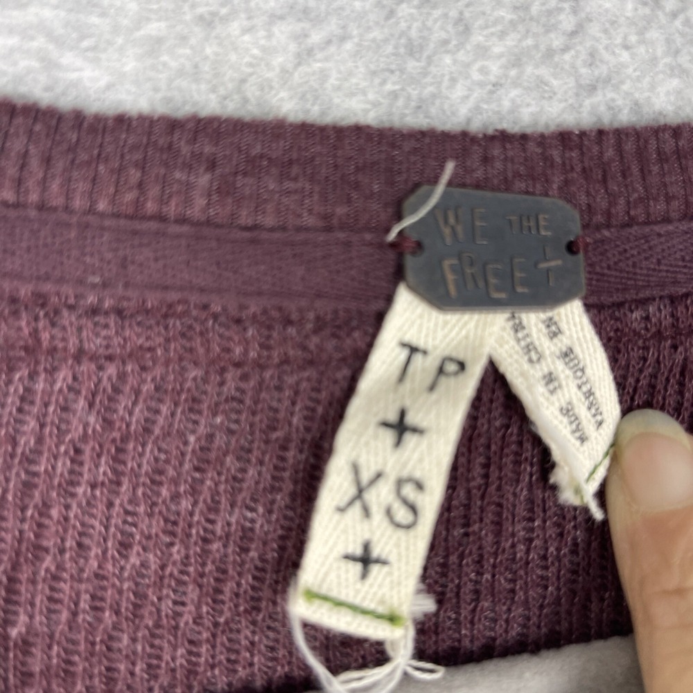 Free People We The Free Waffle Knit Henley Top Womens XS Burgundy Thermal - Picture 7 of 12